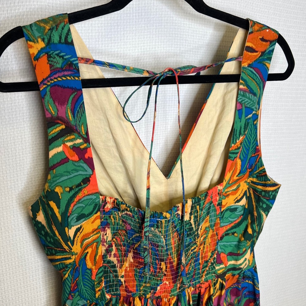 Dress Forum Tropical Floral Cutout Maxi Dress Tie Back Smocked Waist Size L - Picture 7 of 10